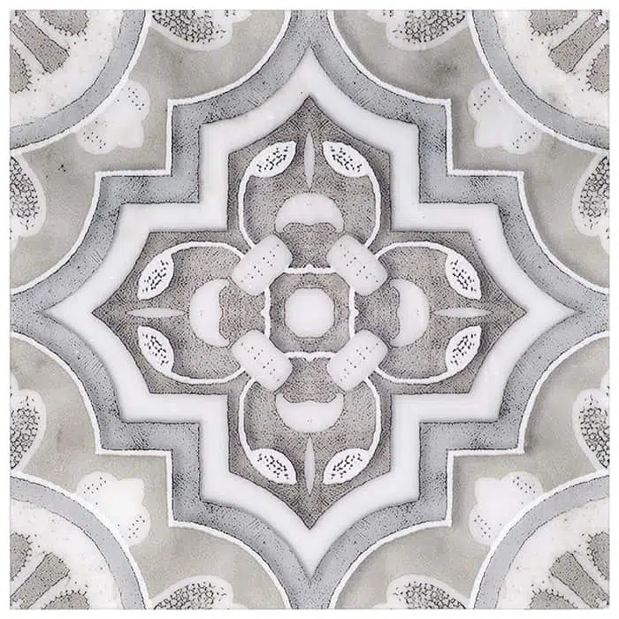 del rey oyster serenity carrara natural marble square shape deco tile size 12 by 12 inch for interior kitchen and bathroom vanity backsplash wall and floor wet areas distributed by surface group and produced by artistic tile in united states