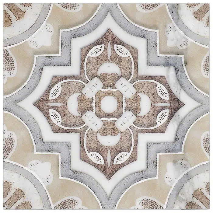 del rey sandcastle sea like carrara natural marble square shape deco tile size 12 by 12 inch for interior kitchen and bathroom vanity backsplash wall and floor wet areas distributed by surface group and produced by artistic tile in united states