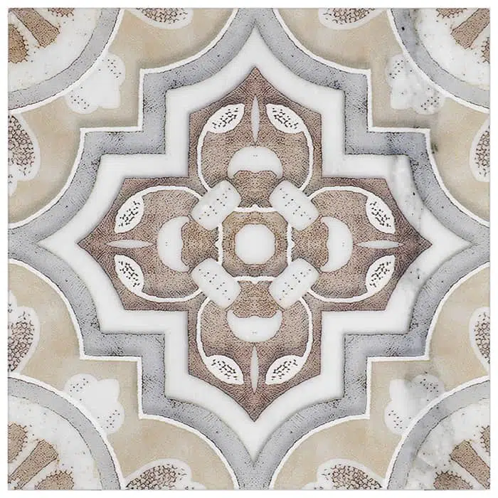 del rey sandcastle sea like carrara natural marble square shape deco tile size 6 by 6 inch for interior kitchen and bathroom vanity backsplash wall and floor wet areas distributed by surface group and produced by artistic tile in united states