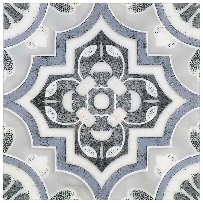 del rey sea blue california coast carrara natural marble square shape deco tile size 6 by 6 inch for interior kitchen and bathroom vanity backsplash wall and floor wet areas distributed by surface group and produced by artistic tile in united states