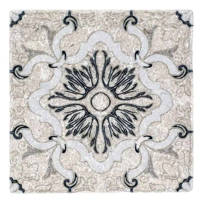 dulcet black captivating perle blanc natural limestone square shape deco tile size 6 by 6 inch for interior kitchen and bathroom vanity backsplash wall and floor wet areas distributed by surface group and produced by artistic tile in united states