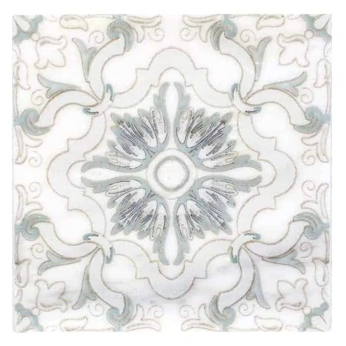 dulcet seafoam artistic swirls carrara natural marble square shape deco tile size 12 by 12 inch for interior kitchen and bathroom vanity backsplash wall and floor wet areas distributed by surface group and produced by artistic tile in united states