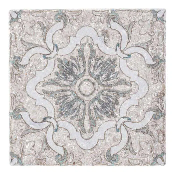 dulcet seafoam big punch perle blanc natural limestone square shape deco tile size 12 by 12 inch for interior kitchen and bathroom vanity backsplash wall and floor wet areas distributed by surface group and produced by artistic tile in united states
