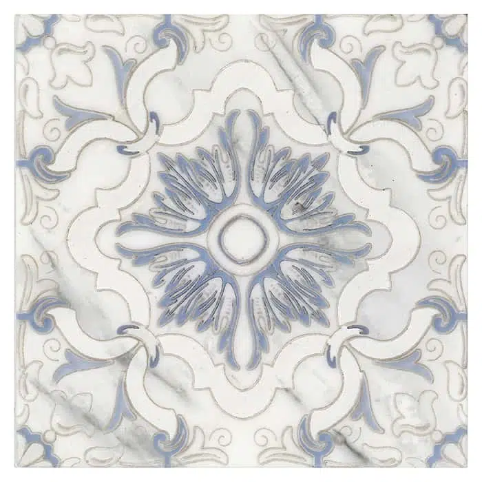 dulcet sky artistic swirls perle blanc natural limestone square shape deco tile size 12 by 12 inch for interior kitchen and bathroom vanity backsplash wall and floor wet areas distributed by surface group and produced by artistic tile in united states