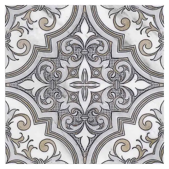 ella jute portuguese perle blanc natural limestone square shape deco tile size 6 by 6 inch for interior kitchen and bathroom vanity backsplash wall and floor wet areas distributed by surface group and produced by artistic tile in united states