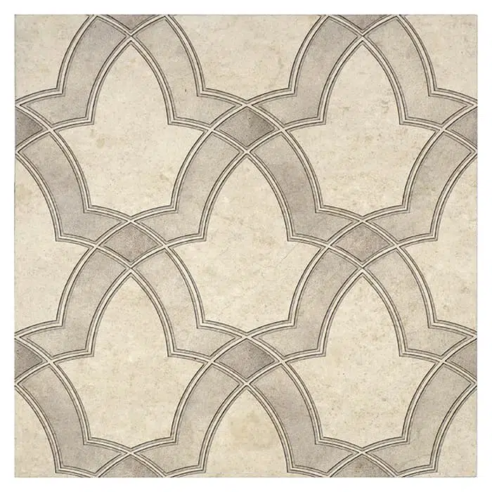 evolve oyster moorish architecture carrara natural marble square shape deco tile size 12 by 12 inch for interior kitchen and bathroom vanity backsplash wall and floor wet areas distributed by surface group and produced by artistic tile in united states