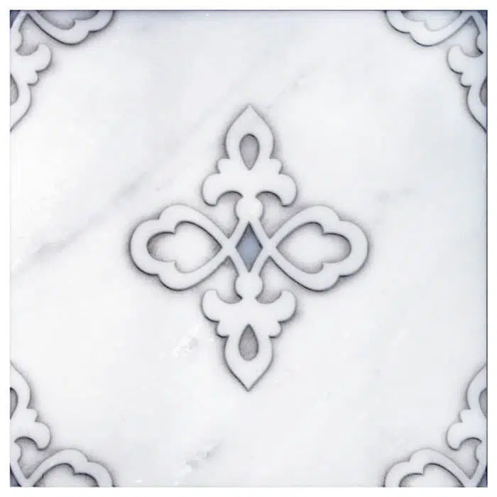 gemma arctic blue minimalistic carrara natural marble square shape deco tile size 12 by 12 inch for interior kitchen and bathroom vanity backsplash wall and floor wet areas distributed by surface group and produced by artistic tile in united states
