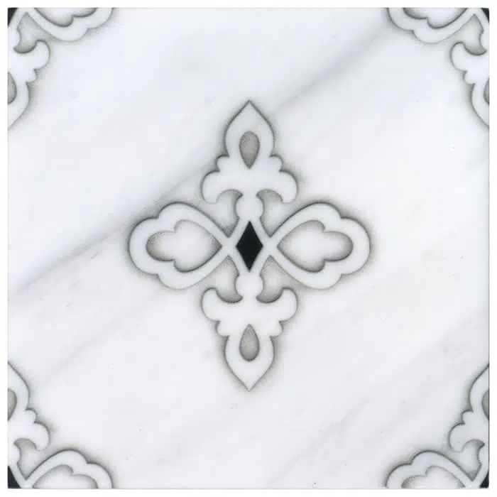 gemma iron minimalistic carrara natural marble square shape deco tile size 12 by 12 inch for interior kitchen and bathroom vanity backsplash wall and floor wet areas distributed by surface group and produced by artistic tile in united states