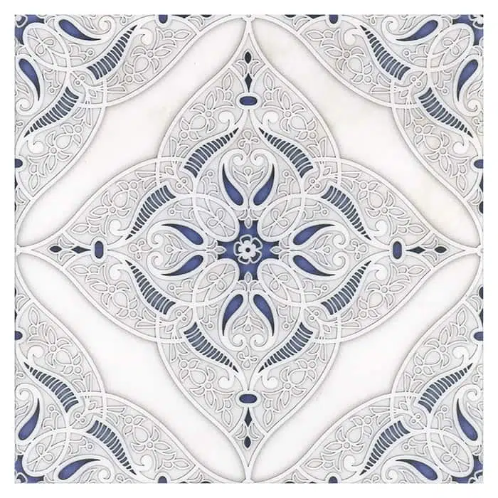 granada sapphire lace like perle blanc natural limestone square shape deco tile size 12 by 12 inch for interior kitchen and bathroom vanity backsplash wall and floor wet areas distributed by surface group and produced by artistic tile in united states