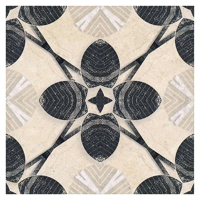 harper black licorice farmhouse perle blanc natural limestone square shape deco tile size 6 by 6 inch for interior kitchen and bathroom vanity backsplash wall and floor wet areas distributed by surface group and produced by artistic tile in united states