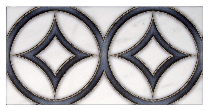 hayden deep blue dual listello carrara natural marble rectangle shape deco tile size 6 by 12 for interior kitchen and bathroom vanity backsplash wall and floor wet areas distributed by surface group and produced by artistic tile in united states