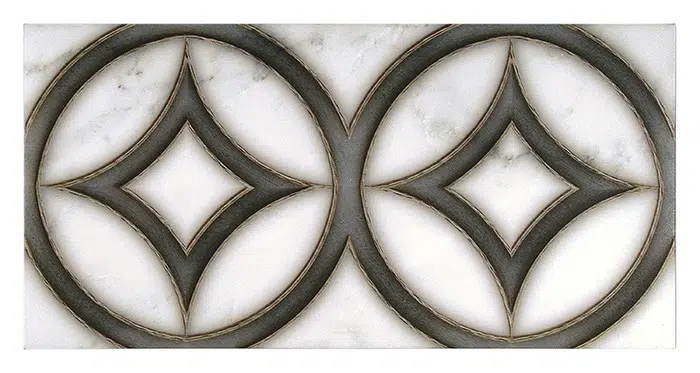 hayden midnight black dual listello carrara natural marble rectangle shape deco tile size 6 by 12 for interior kitchen and bathroom vanity backsplash wall and floor wet areas distributed by surface group and produced by artistic tile in united states