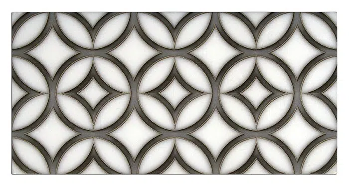 hayden midnight black trio listello carrara natural marble rectangle shape deco tile size 6 by 12 for interior kitchen and bathroom vanity backsplash wall and floor wet areas distributed by surface group and produced by artistic tile in united states