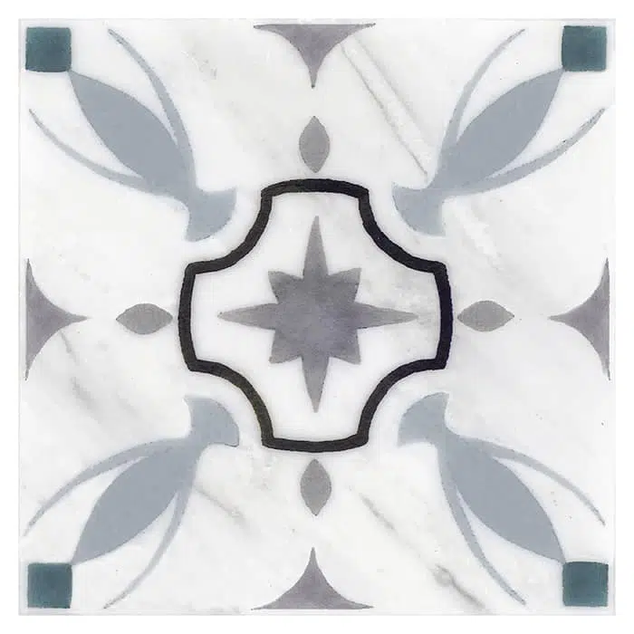 hermosa blue grey beach perle blanc natural limestone square shape deco tile size 6 by 6 inch for interior kitchen and bathroom vanity backsplash wall and floor wet areas distributed by surface group and produced by artistic tile in united states