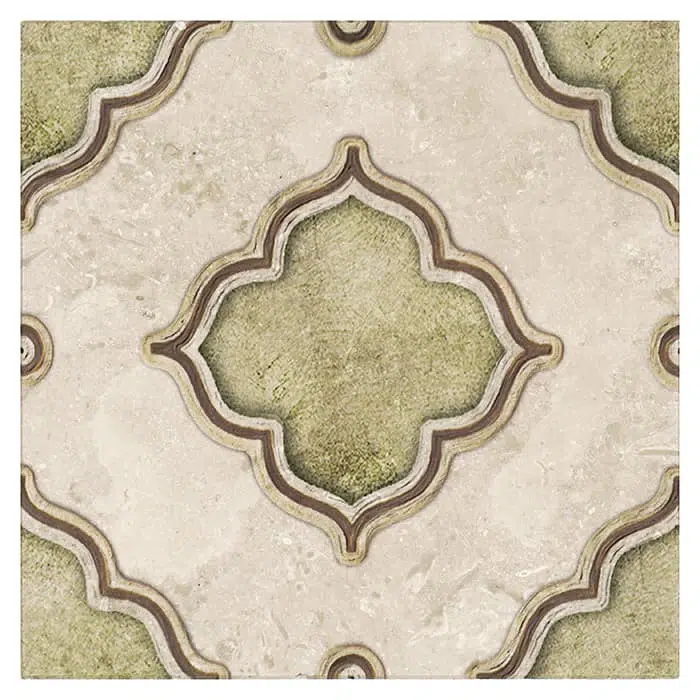 kensington moss arabic honed durango natural limestone square shape deco tile size 12 by 12 inch for interior kitchen and bathroom vanity backsplash wall and floor wet areas distributed by surface group and produced by artistic tile in united states