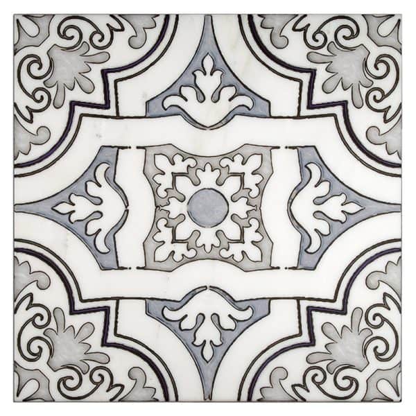 lena winter blue coastal carrara natural marble square shape deco tile size 6 by 6 inch for interior kitchen and bathroom vanity backsplash wall and floor wet areas distributed by surface group and produced by artistic tile in united states