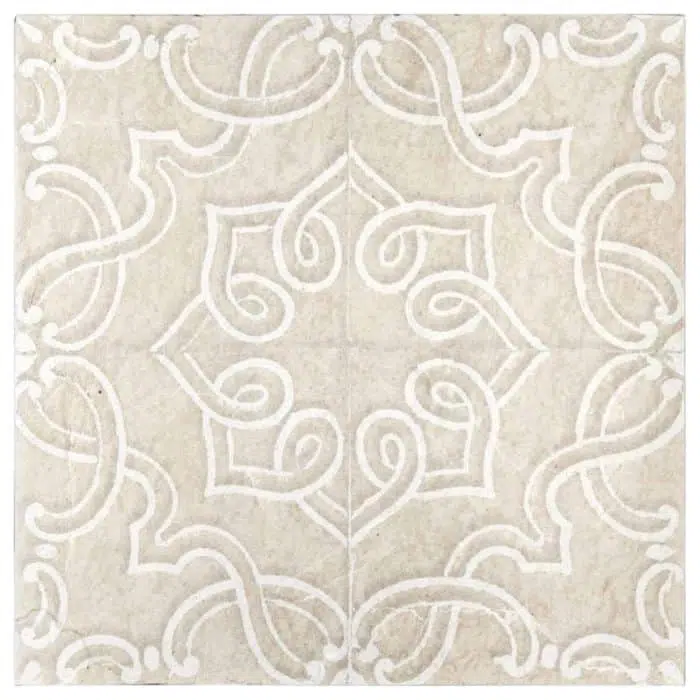 lennox lace striking perle blanc natural limestone square shape deco tile size 12 by 12 inch for interior kitchen and bathroom vanity backsplash wall and floor wet areas distributed by surface group and produced by artistic tile in united states