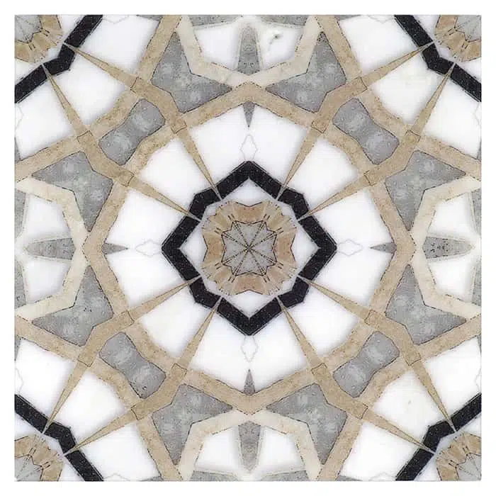 leo bronze geometric honed durango natural limestone square shape deco tile size 6 by 6 inch for interior kitchen and bathroom vanity backsplash wall and floor wet areas distributed by surface group and produced by artistic tile in united states