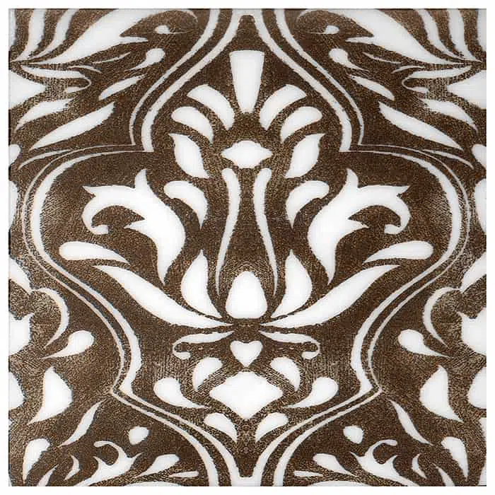 lillian chocolate antique hue honed durango natural limestone square shape deco tile size 12 by 12 inch for interior kitchen and bathroom vanity backsplash wall and floor wet areas distributed by surface group and produced by artistic tile in united states