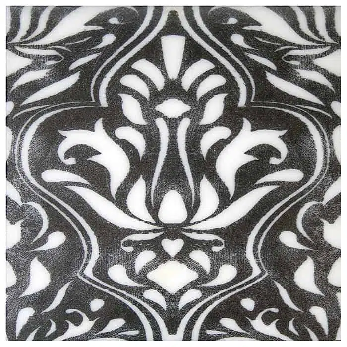 lillian coal antique hue honed durango natural limestone square shape deco tile size 6 by 6 inch for interior kitchen and bathroom vanity backsplash wall and floor wet areas distributed by surface group and produced by artistic tile in united states