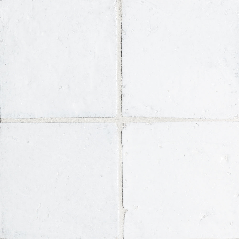 antiqued mallorca collection plain field tile white color terracotta deco tile  size 6 inch by 6 inch for indoor installation backsplash in kitchen or bathroom vanity distributed by surface group and produced by marble systems