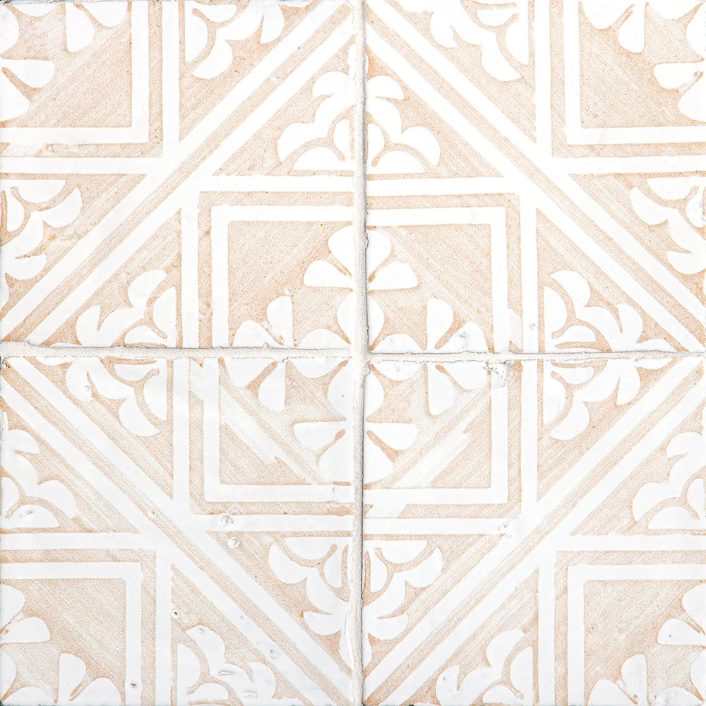 Antiqued Mallorca: Vintage Linen Manorca Terracotta Deco Tile.