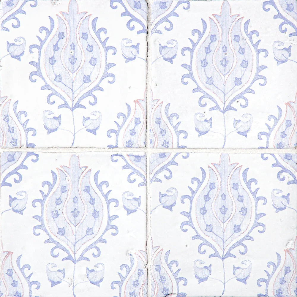 antiqued mallorca indigo wash tulips terracotta deco tile 6x6 sold by surface group online