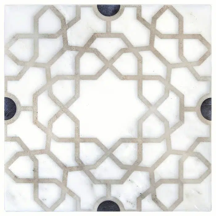 medina onyx arabic carrara natural marble square shape deco tile size 12 by 12 inch for interior kitchen and bathroom vanity backsplash wall and floor wet areas distributed by surface group and produced by artistic tile in united states