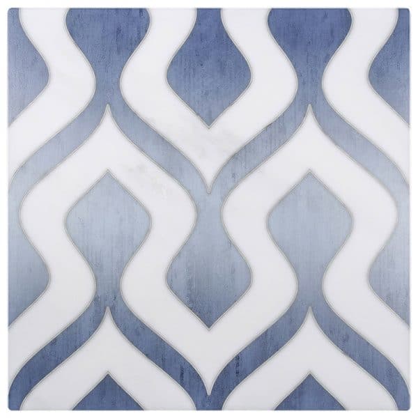morocco sea arabesque carrara natural marble square shape deco tile size 6 by 6 inch for interior kitchen and bathroom vanity backsplash wall and floor wet areas distributed by surface group and produced by artistic tile in united states