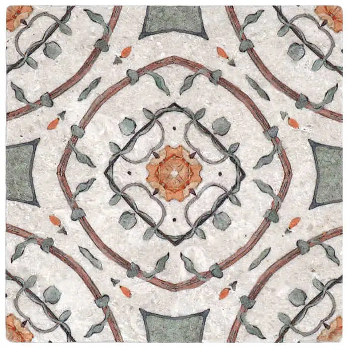 nira poppy playful carrara natural marble square shape deco tile size 12 by 12 inch for interior kitchen and bathroom vanity backsplash wall and floor wet areas distributed by surface group and produced by artistic tile in united states