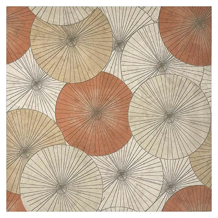 parasol poppy circles perle blanc natural limestone square shape deco tile size 12 by 12 inch for interior kitchen and bathroom vanity backsplash wall and floor wet areas distributed by surface group and produced by artistic tile in united states
