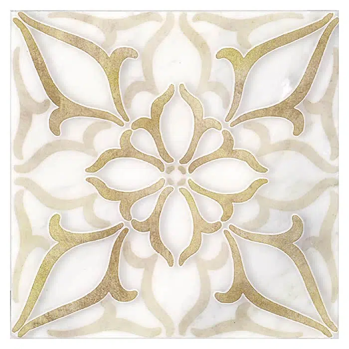 petals goldenrod flower like carrara natural marble square shape deco tile size 12 by 12 inch for interior kitchen and bathroom vanity backsplash wall and floor wet areas distributed by surface group and produced by artistic tile in united states