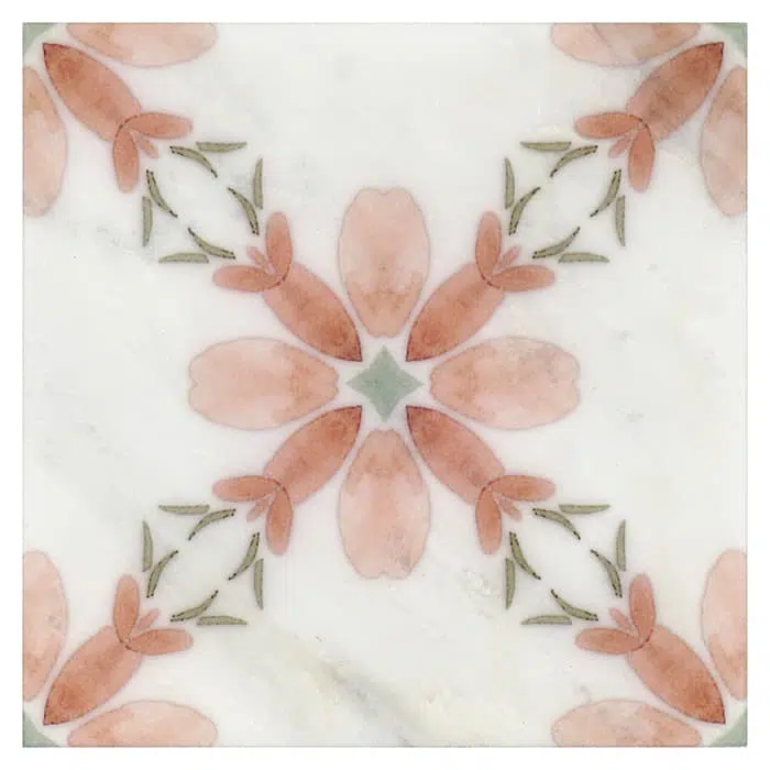 primrose coral elevated perle blanc natural limestone square shape deco tile size 12 by 12 inch for interior kitchen and bathroom vanity backsplash wall and floor wet areas distributed by surface group and produced by artistic tile in united states