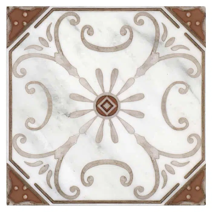 solana sienna fresh carrara natural marble square shape deco tile size 12 by 12 inch for interior kitchen and bathroom vanity backsplash wall and floor wet areas distributed by surface group and produced by artistic tile in united states