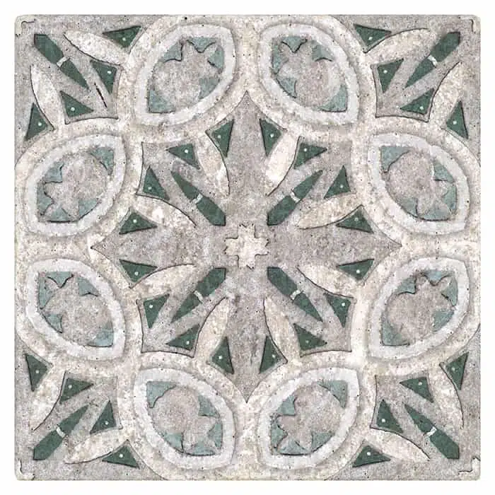 solstice envy traditional perle blanc natural limestone square shape deco tile size 6 by 6 inch for interior kitchen and bathroom vanity backsplash wall and floor wet areas distributed by surface group and produced by artistic tile in united states