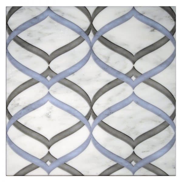 sweep capri blue simple symmetrical carrara natural marble square shape deco tile size 12 by 12 inch for interior kitchen and bathroom vanity backsplash wall and floor wet areas distributed by surface group and produced by artistic tile in united states