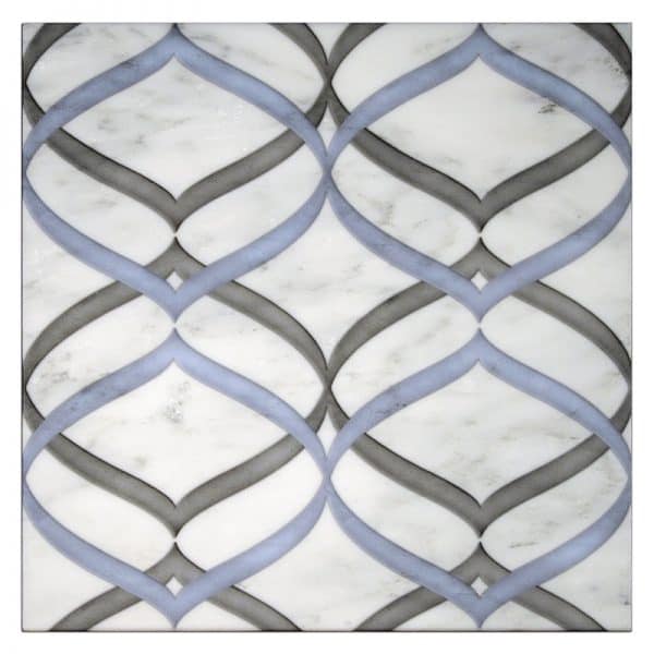 sweep capri blue simple symmetrical carrara natural marble square shape deco tile size 6 by 6 inch for interior kitchen and bathroom vanity backsplash wall and floor wet areas distributed by surface group and produced by artistic tile in united states