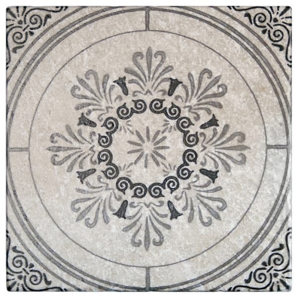 vecina charcoal ornate center carrara natural marble square shape deco tile size 12 by 12 inch for interior kitchen and bathroom vanity backsplash wall and floor wet areas distributed by surface group and produced by artistic tile in united states