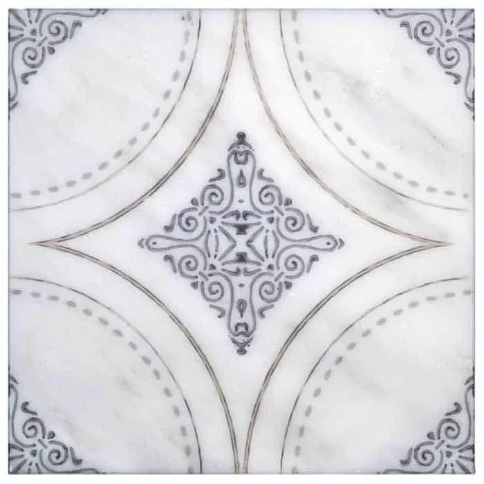 ventana bronze sophisticated bohemian perle blanc natural limestone square shape deco tile size 12 by 12 inch for interior kitchen and bathroom vanity backsplash wall and floor wet areas distributed by surface group and produced by artistic tile in united states