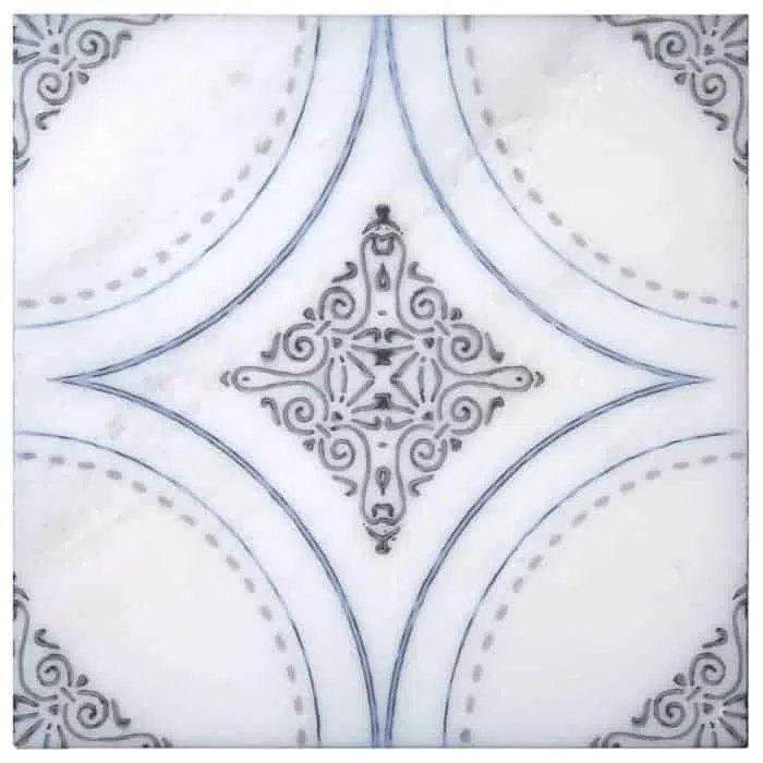 ventana deep blue elegant carrara natural marble square shape deco tile size 12 by 12 inch for interior kitchen and bathroom vanity backsplash wall and floor wet areas distributed by surface group and produced by artistic tile in united states