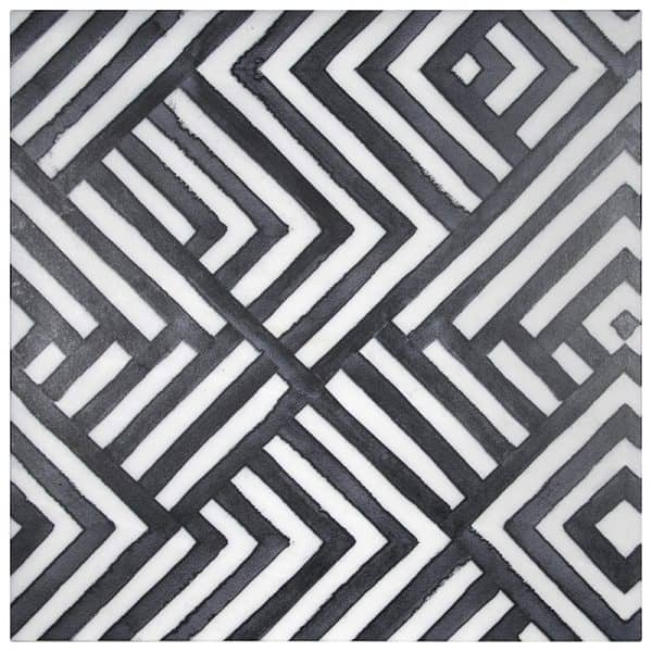 waterways black bold geometric perle blanc natural limestone square shape deco tile size 12 by 12 inch for interior kitchen and bathroom vanity backsplash wall and floor wet areas distributed by surface group and produced by artistic tile in united states