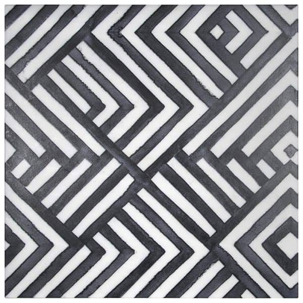 waterways black bold geometric perle blanc natural limestone square shape deco tile size 6 by 6 inch for interior kitchen and bathroom vanity backsplash wall and floor wet areas distributed by surface group and produced by artistic tile in united states